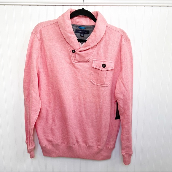 Tommy Hilfiger NWT Marled Pink Shawl Collar Pullover Sweater Men’s Size Medium